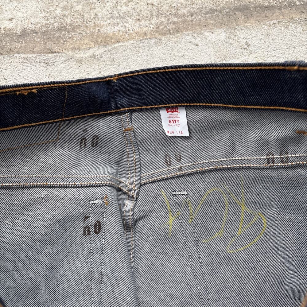 VINTAGE 90s Levis 517 Jeans Mens 34x34 Blue Denim Bootcut RAW Deadstock NOS USA - Picture 11 of 16